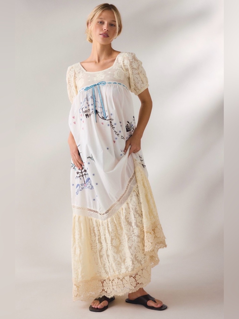 Kimchi Blue Ever After Embroidered Babydoll Maxi Dress